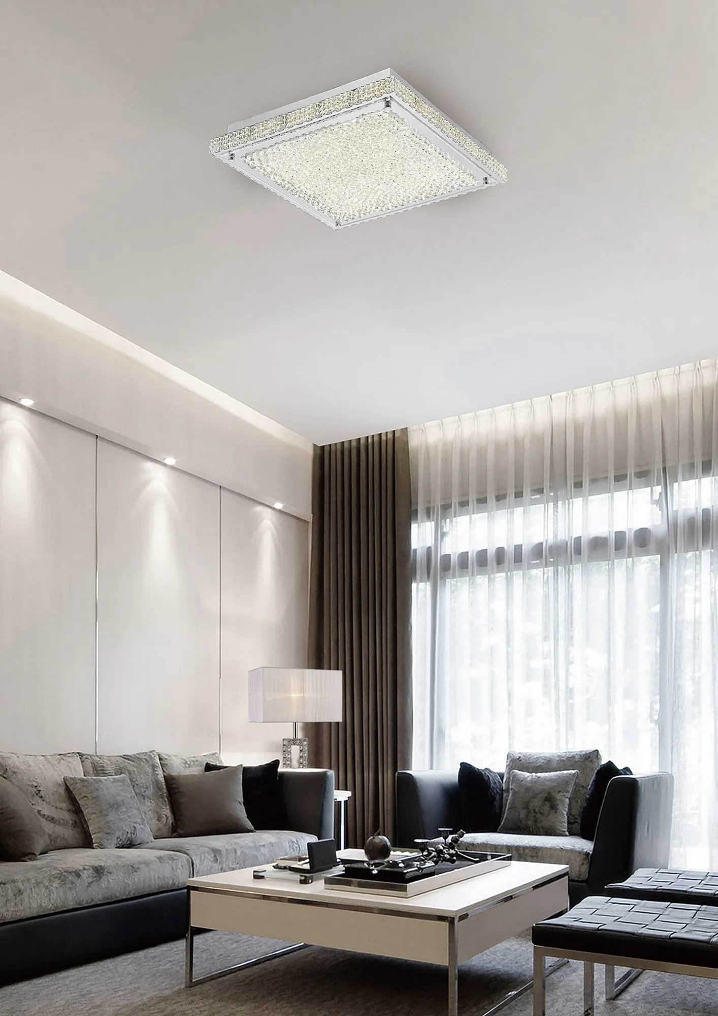 Amelia Crystal Ceiling Lights Diyas Flush Crystal Fittings